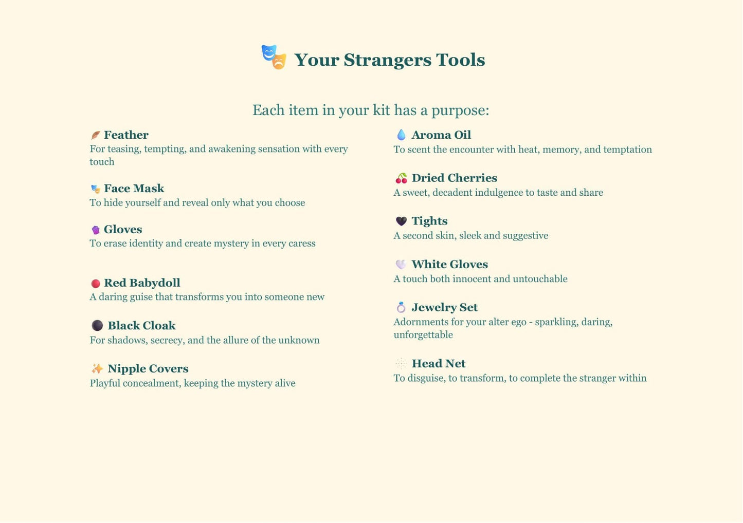 AMORE ME Kit of 10+ items for lovers in role game: "Strangers"